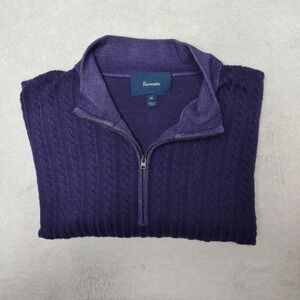 Façonnable Sweater Mens‎ XL Purple 1/4 Zip Mock Neck Cable-Knit Wool Pullover